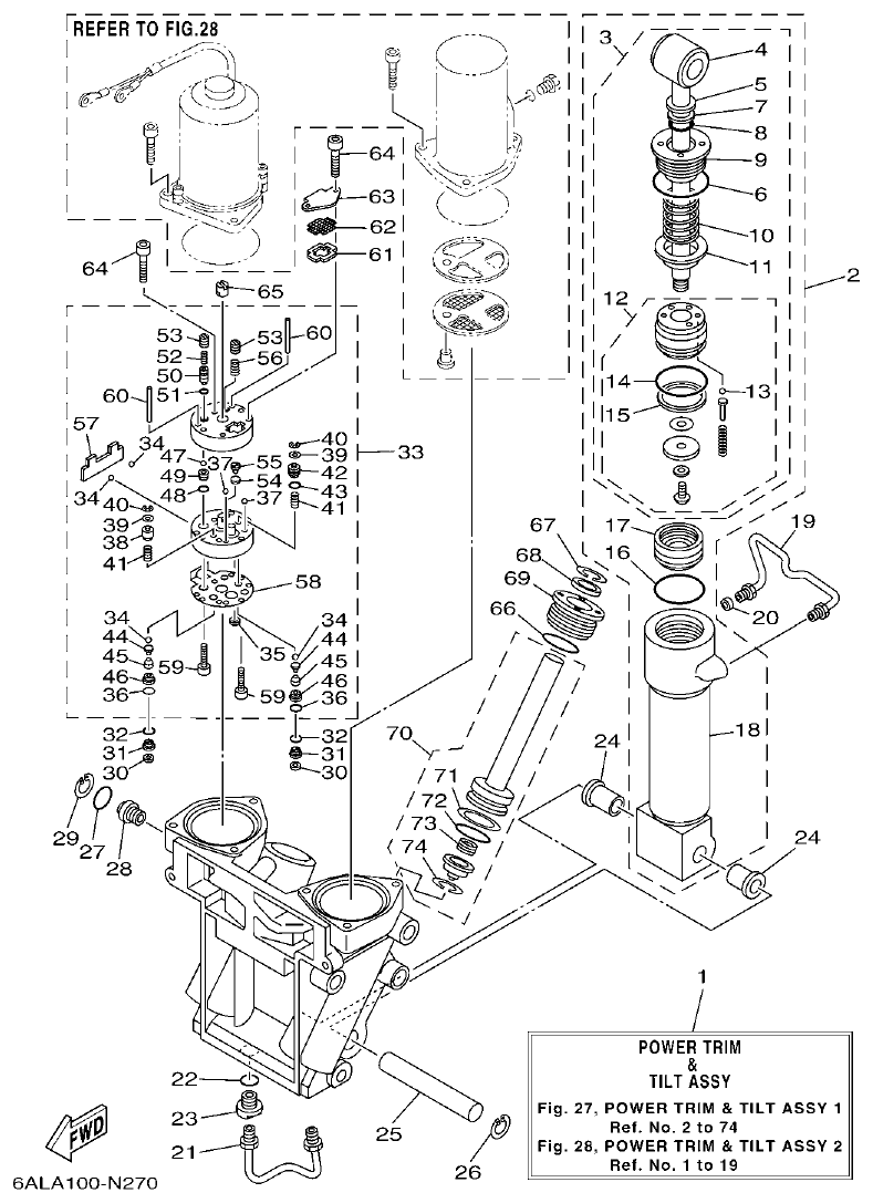Yamaha F200CET, F225BET, FL200CET, FL225BET POWER TRIM & TILT ASSY 1 parts diagram